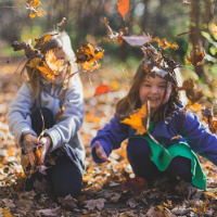 Children playing with leaves