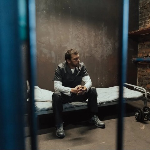 Photo of man sitting in prison